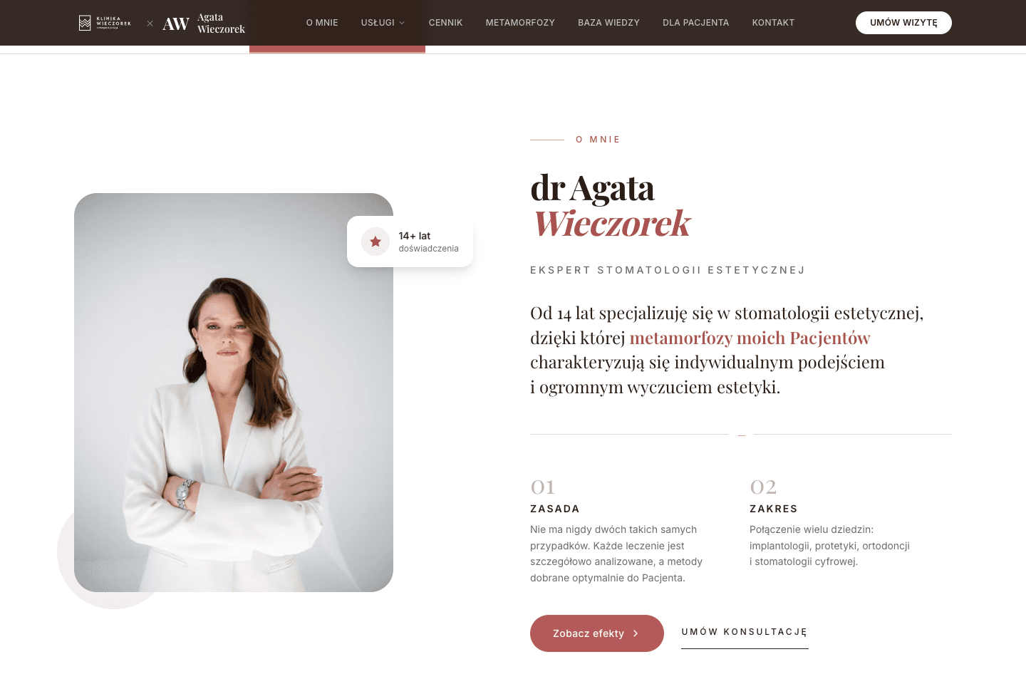 Strona dr Agaty Wieczorek — portret i opis lekarki, realizacja NIENARAZ