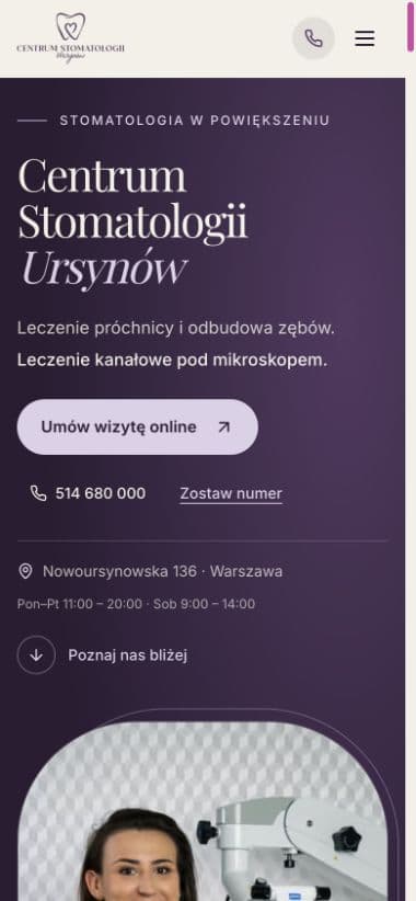 Stomatologia w Powiększeniu na telefonie: rezerwacja, telefon i prośba o kontakt przed portretem