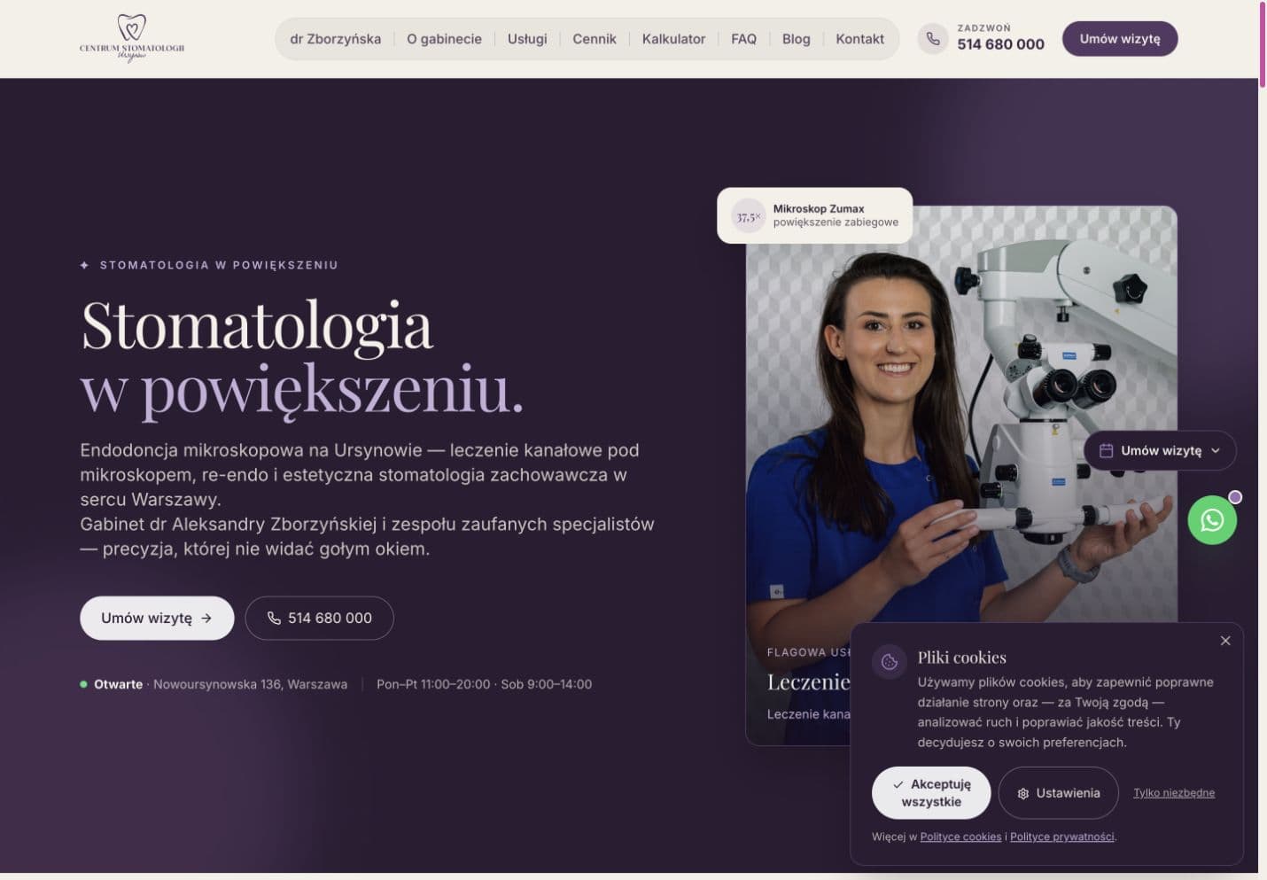 Strona internetowa Stomatologii w Powiększeniu — realizacja NIENARAZ