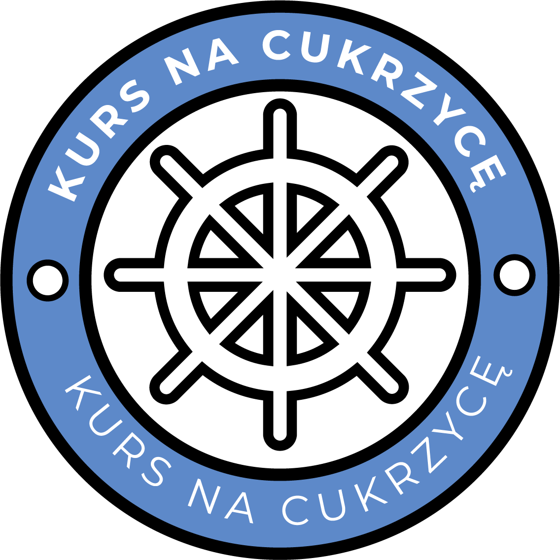 Logo Kursu na cukrzycę zaprojektowane przez NIENARAZ: ster w niebieskim okręgu z nazwą marki